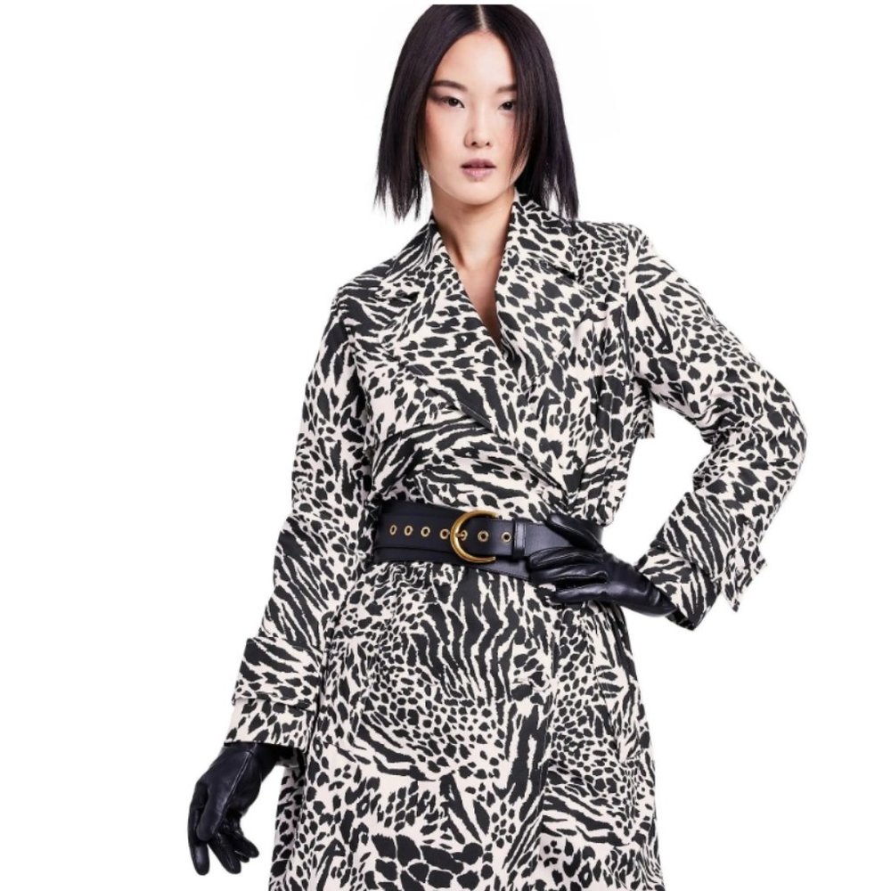 Women's Animal Print Strong Shoulder Trench Coat - Sergio Hudson x Target NWT